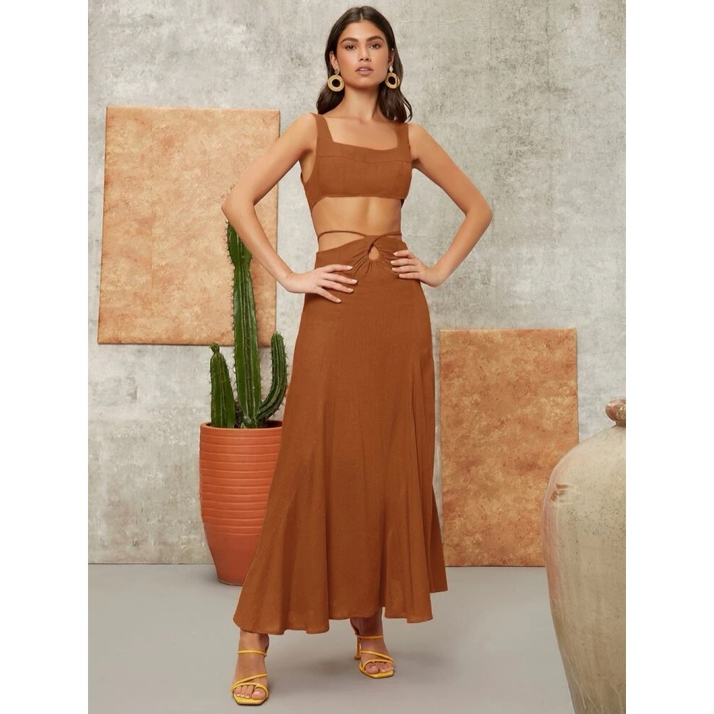 Mile High Clozet Cut Out Crisscross Tie Back Maxi Dress